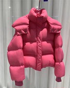 桃红色高级感连帽鹅绒服2023冬季韩版时尚小个子面包服外套