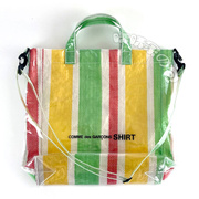 PVC斜挎编织购物袋 可拆卸斜挎手拿包红绿黄彩条款