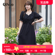 2024年夏装气质方领新中式国风，小黑裙显瘦短袖，大码胖mm连衣裙