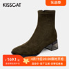 KISSCAT/接吻猫秋冬方头瘦瘦靴低跟侧拉链短靴女KA10711-10