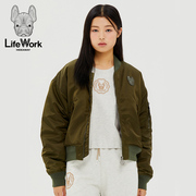 LifeWork2023年秋冬短外套棒球服女士宽松潮流法斗犬图案上衣