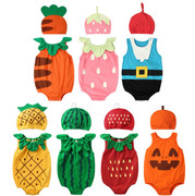 夏宝宝卡通衣服水果造型连体衣婴儿哈衣拍照带帽爬衣套装西瓜