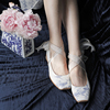 彼得潘大叔原创青花瓷印花-蓝白方头复古芭蕾单鞋2021年