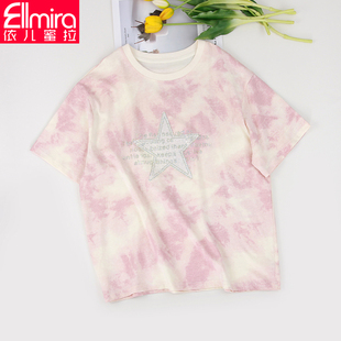 女童短袖t恤夏季半袖潮流，宽松圆领粉色，2024大童洋气薄款