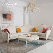 赫莎法式田园风转角布艺沙发组合实木提花布艺欧式客厅家具P6