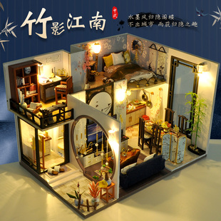 中国风diy小屋别墅手工，制作房子模型，古风建筑拼装创意生日礼物女
