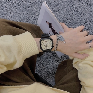 日韩男表大表盘手表女时尚潮流黑色科技中学生青少年方形石英腕表