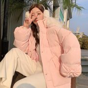 大毛领粉色羽绒棉衣棉服，女冬短外套，今年流行韩系甜美学生棉袄