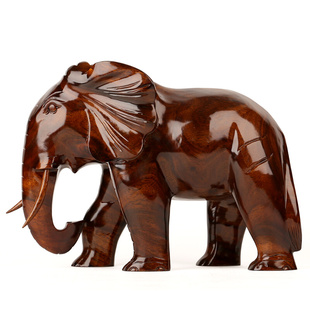 木雕大象红木玄关，客厅工艺品大号40本色实木象摆件