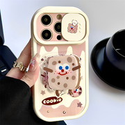 巧克力奶油吐司适用iphone14pro苹果15手机壳，11支架12pro创意13promax推拉窗，全包镜头防摔保护套韩国卡通女款