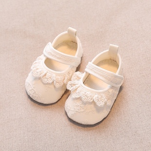 婴儿鞋子蕾丝花边软底地板鞋新生女宝宝百天周岁公主步前鞋学步鞋