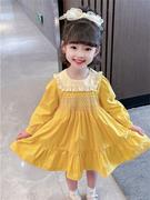 女童黄色连衣裙春秋，2023宝宝洋气秋装时髦秋款儿童装，公主裙子