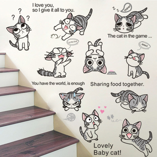 卡通小猫咪图案柜子墙上防水墙贴纸二次元墙壁，贴画遮丑墙面大装饰
