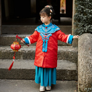 汉服女童冬装加棉加厚两件套中国风，表演舞蹈礼服裙宝宝拜年服唐装