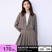 v区绫致Vero Moda西服2024春夏学院风短款格纹长袖西装外套女