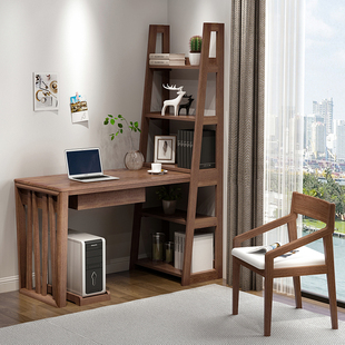 全实木书桌书架，组合现代简约转角家用写字台卧室，带书柜一体电脑桌