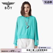 boylondon秋季情侣款烫钻蝴蝶印花孔雀蓝，显白时尚套头卫衣w03000