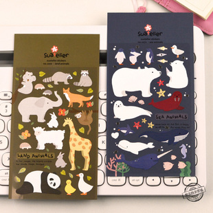 可爱动物园贴纸韩国sonia熊猫大象长颈鹿，海洋馆手账帐咕卡小贴画