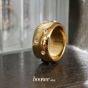 booneealus原创小众设计金色镶钻戒指，欧美百搭ins风，高级感食指戒