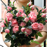 保加利亚玫瑰花仿真花束假花摆设欧式塑料，花装饰绢花客厅餐桌摆件