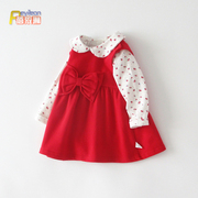 小女童宝宝春装红色背带，连衣裙两件套装洋气公主，婴儿春季衣服1岁3