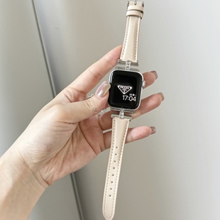 适用苹果Apple Watch手表带SE2小蛮腰皮质镶钻Iwatch98细款高级女