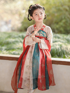 汉服女童夏季2024儿童，高端刺绣古装，襦裙女宝中国风复古连衣裙