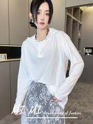 RR fshion 2024春季欧洲站帽衫女纯色中长款花边连帽长袖小衫