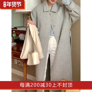 韩国东大门高级感双面绒，大衣女气质单排扣通勤百搭显瘦羊毛呢外套