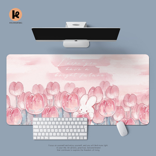 玫瑰兔皮革鼠标垫大号防水耐脏办公桌，垫书桌垫笔记本电脑键盘垫