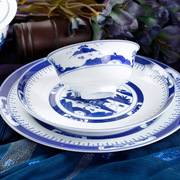 景德镇中式青花瓷碗套装，餐具高档宫廷，骨瓷定制收藏陶瓷56头