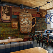 ktv欧式复古3d立体个性墙纸咖啡餐厅壁纸创意木板纹字母酒吧壁画