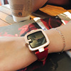 时尚女咖啡皮带手表士玫瑰金属气质潮流个性方形石英真皮国产腕表