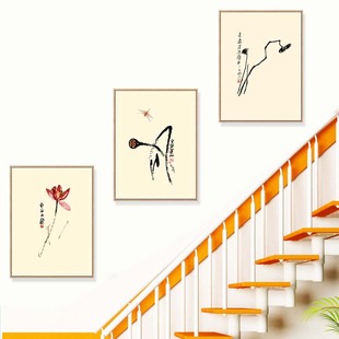 楼梯间装饰画新中式风格走廊过道墙画客厅挂画茶室，书房饭厅墙壁画
