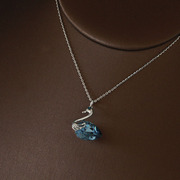 天鹅蓝水晶通体s925纯银，短项链女夏锁骨，链百搭时尚首饰礼物