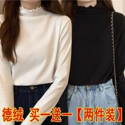 2件装秋冬德绒发热保暖上衣打底衫中高领外穿修身少女士百搭柔软