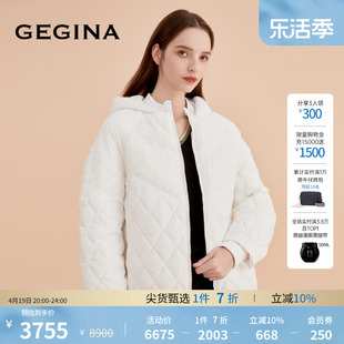 白鹅绒GEGINA吉吉娜连帽鹅绒羽绒服女短款蕾丝外套商场同款