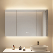 智能浴室镜柜单独挂墙式带灯除雾卫生间梳妆镜子，实木带置物架收纳