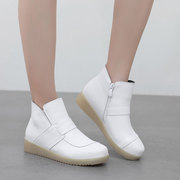 秋季真皮单靴白色护士短靴女舒适低跟防滑牛筋底工作鞋棉靴42