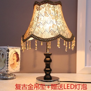 韩式创意简约欧式台灯温馨卧室床头灯时尚创意装饰灯木艺台灯北欧