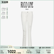 Ruco Line如卡莱意大利破洞牛仔裤女白色喇叭九分休闲裤商场同款