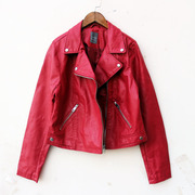 红色小皮衣短外套女2022年春季韩版修身娇小个子pu皮夹克上衣