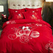 传统大红色婚庆四件套纯棉20米全棉4件套被罩玫瑰花床单婚房婚被