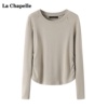 拉夏贝尔/La Chapelle圆领拼接打底衫女冬季显瘦长袖t恤上衣