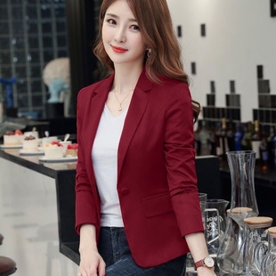 红色小西装女短款2023秋季韩版女士，修身洋气百搭休闲西服外套