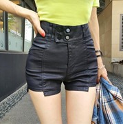 韩国黑色高腰牛仔短裤女显瘦紧身弹力外穿不规则包臀皮裤
