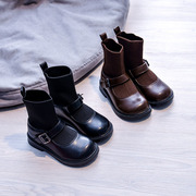 儿童靴子女春秋单靴宝宝，袜靴英伦风，皮靴黑色小童短靴女童马丁靴