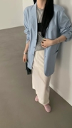 韩国休闲气质清新水蓝色，轻薄棉锦西装外套