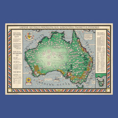 澳大利亚农业畜牧业渔业地图海报 Australia自然地理澳洲艺术墙画