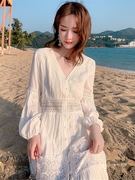 春夏白色纯棉丝长裙UJD古法式显瘦气质假连衣裙蕾三亚度超仙沙滩